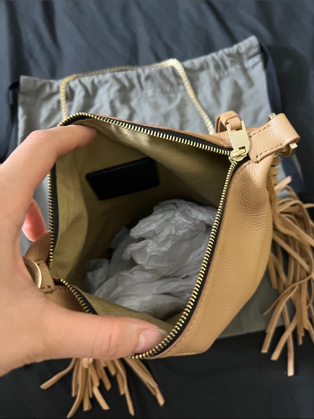 ALL SAINTS Evaline Fringe Crossbody - Palisade Tan - Picture 6 of 11